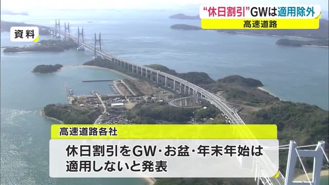 高速道路の休日割引（通行料金３割引き）ＧＷは除外　お盆・年末年始も【岡山・香川】