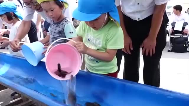 小豆島町の港で放魚祭「大きくなって…」と地元の子供たちが水産を学ぶ高校生と一緒に稚魚を放流【香川】