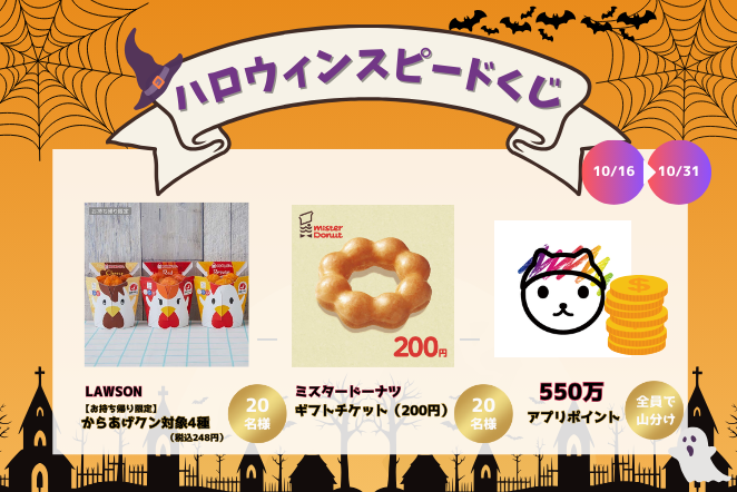 ギフトチケット当たる！「ハロウィンスピードくじ」開催中！